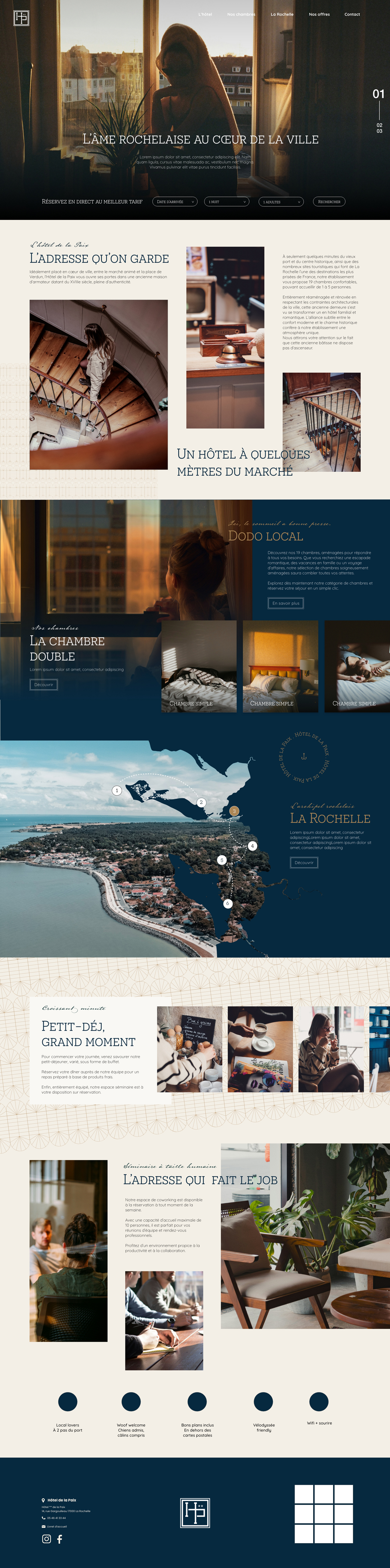 Maquette de la page d'accueil du site de l'hôtel de la Paix à La Rochelle, création de l'Atelier Dotcom